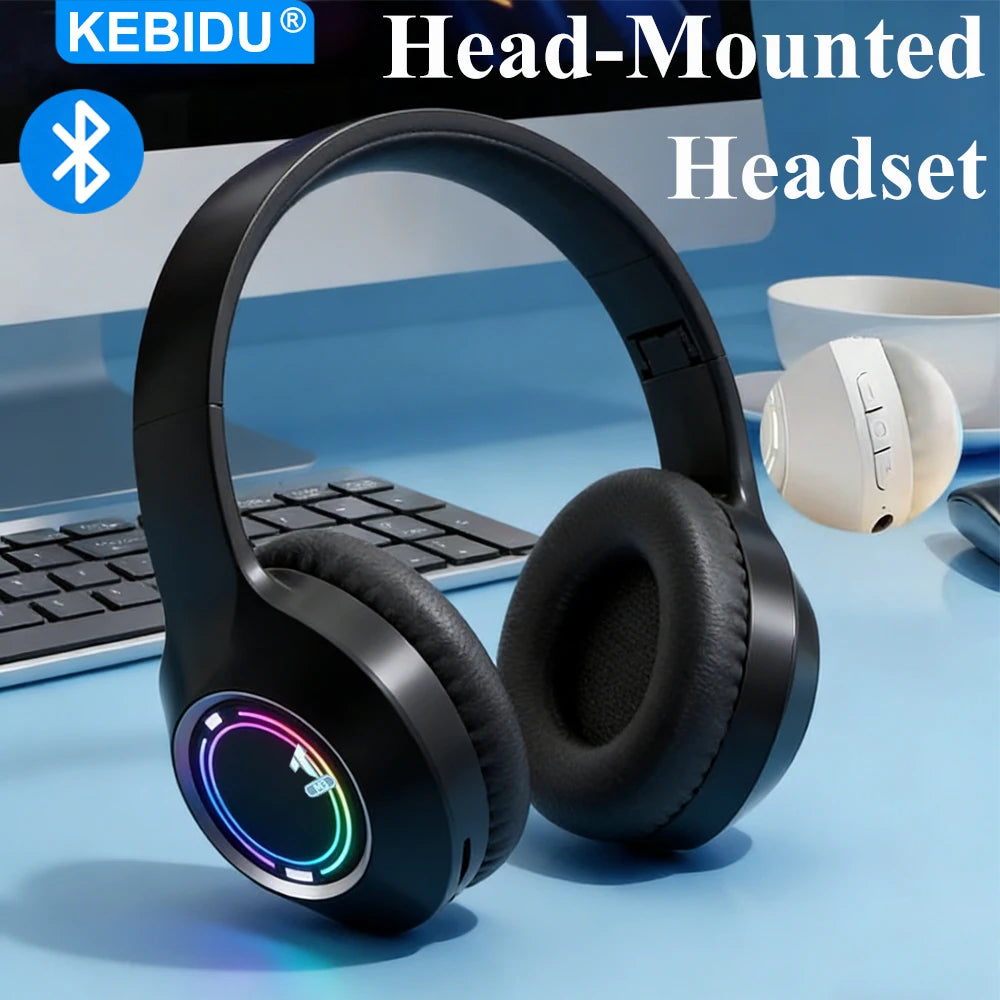 KEBIDU Cuffie Da Gioco Bluetooth Pieghevoli Over-Ear RGB Cancellazione Del Rumore Attiva HiFi Wireless Scheda TF