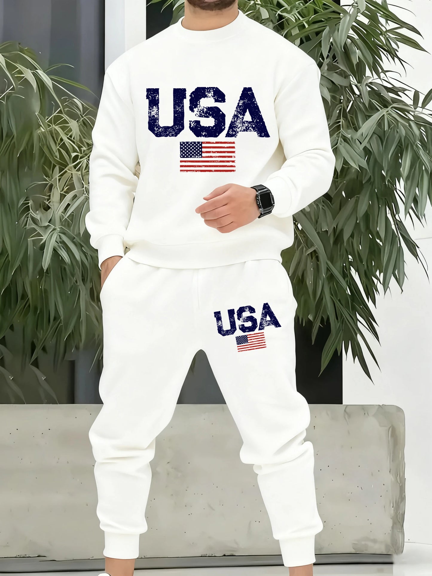 Tuta Retro Da Uomo Con Bandiera Americana Abiti Casuali In Pile Con Tasche Pantaloni Comodi Caldi E Alla Moda