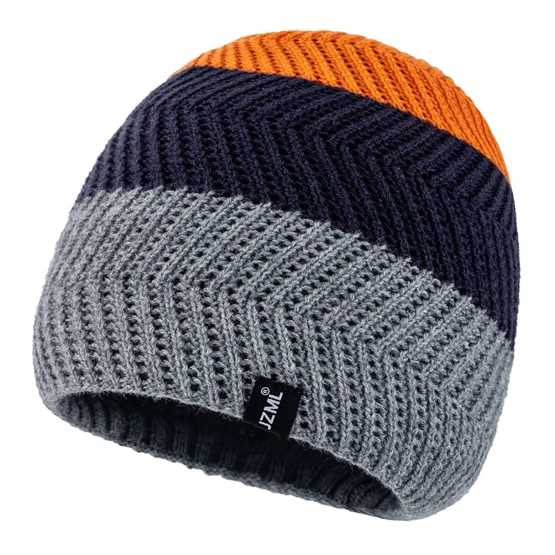 Cappello Cuffia Unisex Con Etichetta JZML Berretto Casual A Strisce Colorate Lavorato A Maglia Invernale