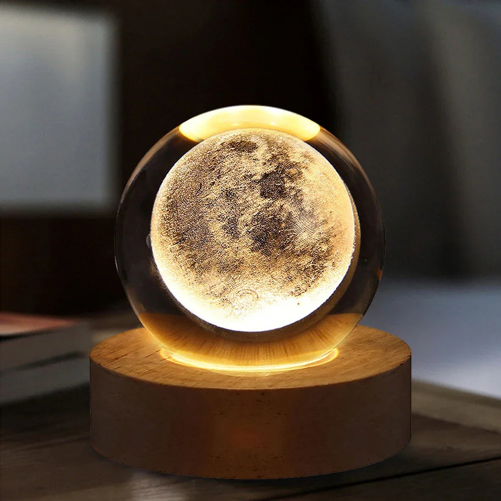 Luci Notturne Con Sfera Di Cristallo Lunare 3D Galassia Astronauta Illuminazione Laser Intaglio Regalo Di Compleanno