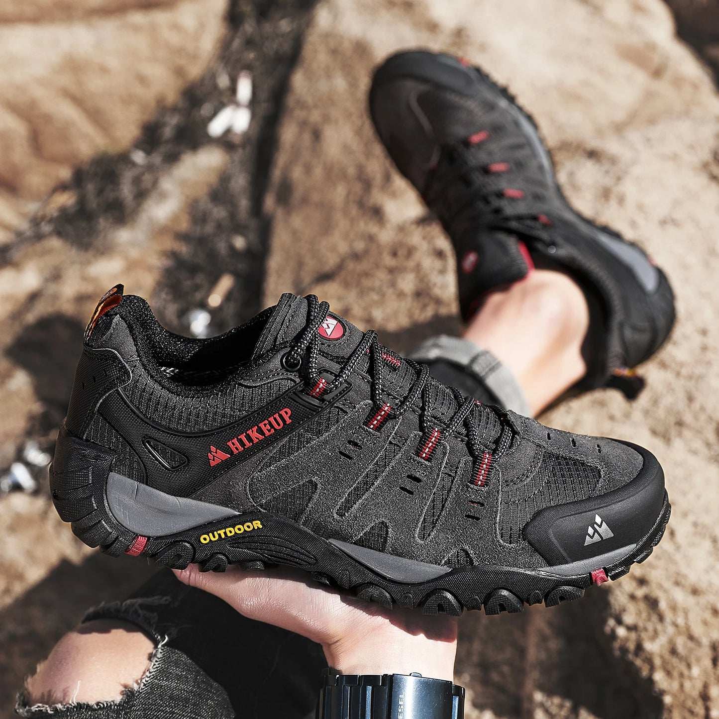 HIKEUP Scarpe Da Trekking Da Uomo In Pelle Scamosciata Impermeabili Traspiranti Esterno Resistente All Usura