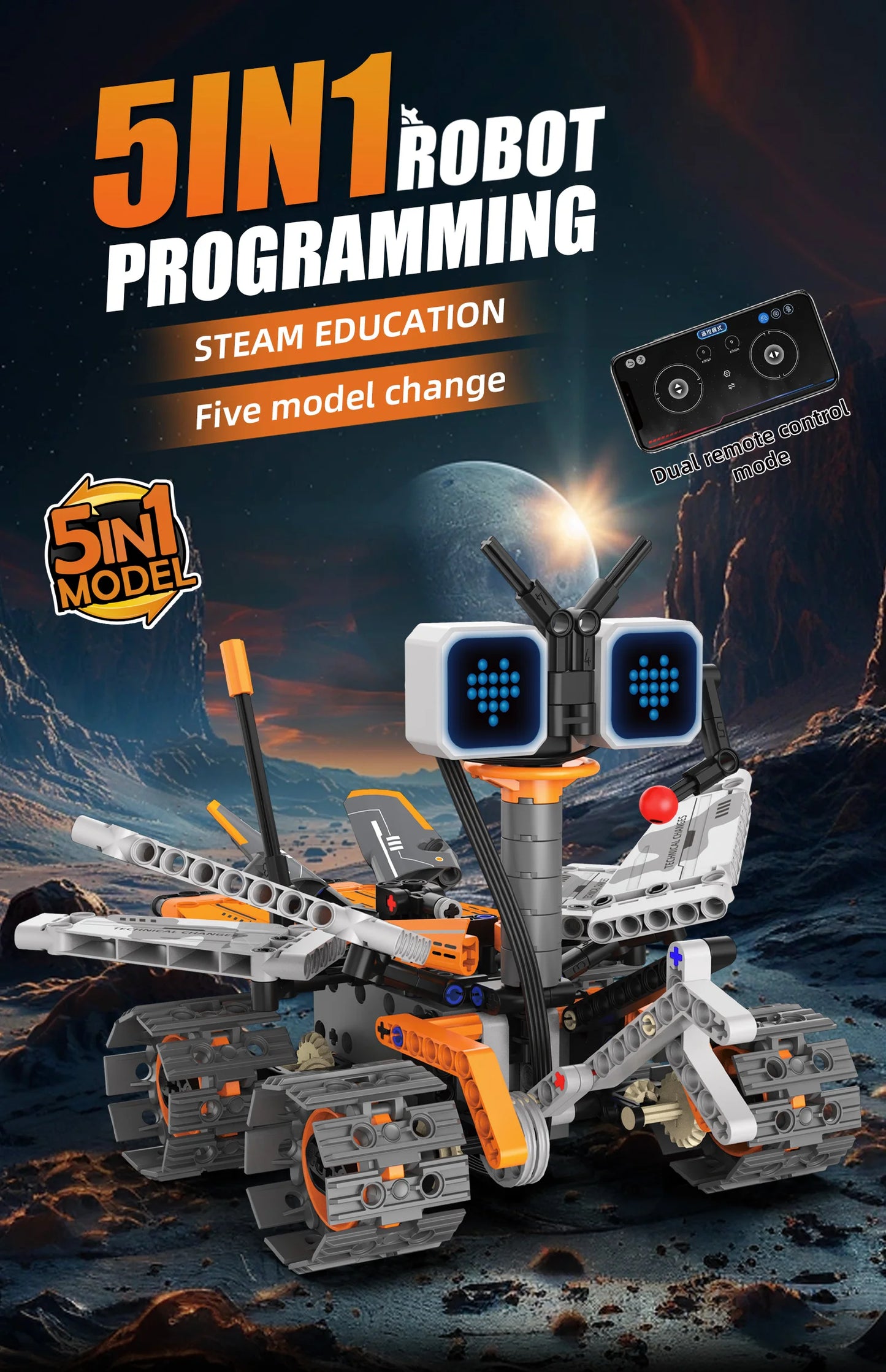 Robot Trasformabile 5 In 1 Con Display Digitale Telecomandato Per Bambini Regalo Ideale
