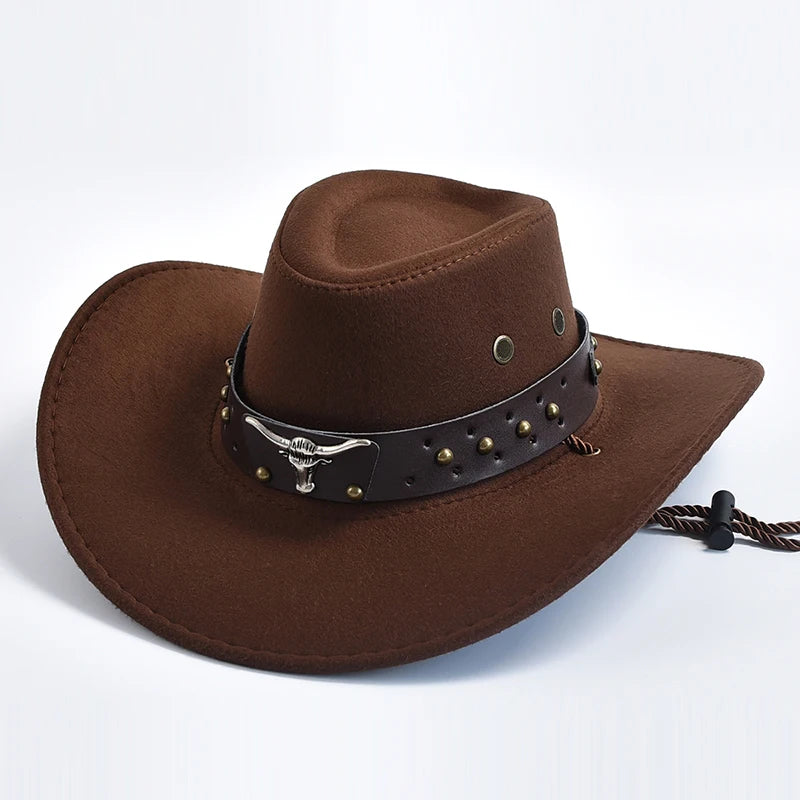 Cappello Da Cowboy In Pelle Scamosciata Artificiale Unisex Vintage Con Grande Bordo Per Cosplay E Feste