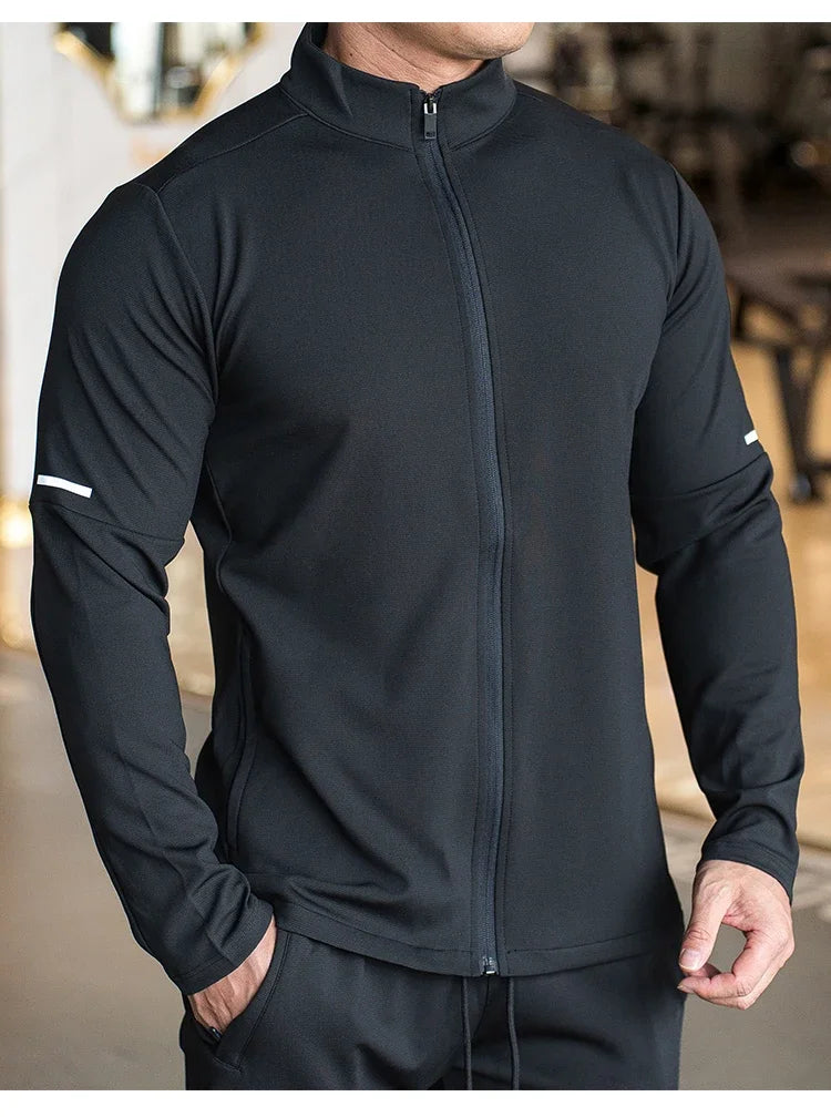Felpa Con Zip Da Allenamento Per Uomo Manica Lunga Colletto Rialzato Tinta Unita Giacca Sportiva