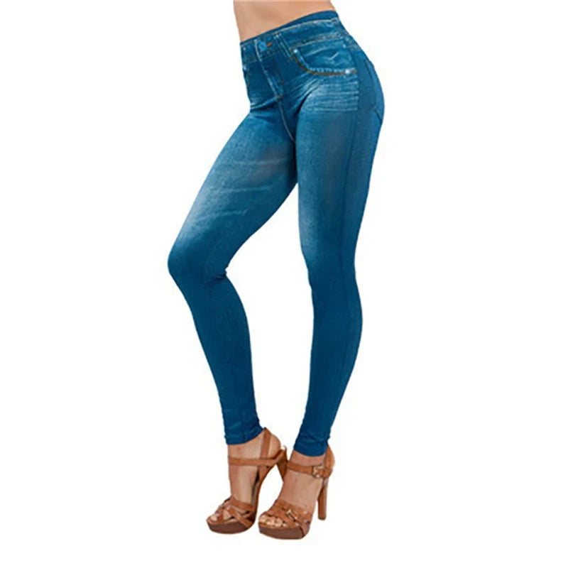 Leggings Denim Ultra Elasticizzato Vita Alta Donna Slim Fit Glutei Sollevati Pantaloni Attillati
