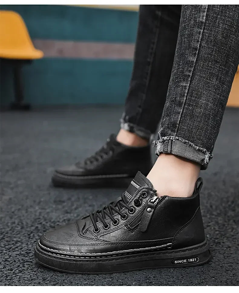 Stivali Da Uomo In Pelle Invernali Alti Scarpe Moda Stivaletto Casual Da Lavoro All Aperto Sneakers Maschili Novità