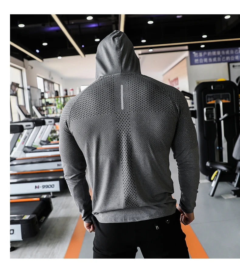 Tuta fitness da uomo Corsa sportiva Felpa con cappuccio Pantaloni da palestra Camicie da allenamento all'aperto con cappuccio Top Abbigliamento Felpa da allenamento muscolare