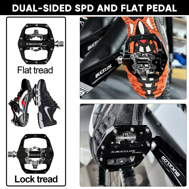 Bucklos Pedali MTB Piatto Piattaforma in Lega di Alluminio con Sistema SPD Integrato Compatibile Mountain Bike