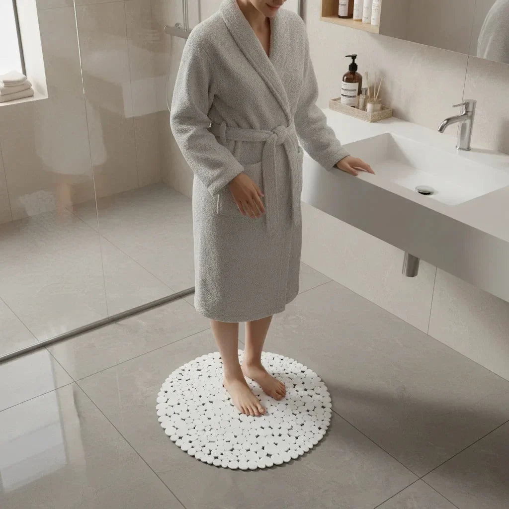 Tappetino Per Doccia Rotondo A Forma Di Ciottolo 55x55 Cm Antiscivolo Con Fori Di Drenaggio Per Bagno 1 Pezzo