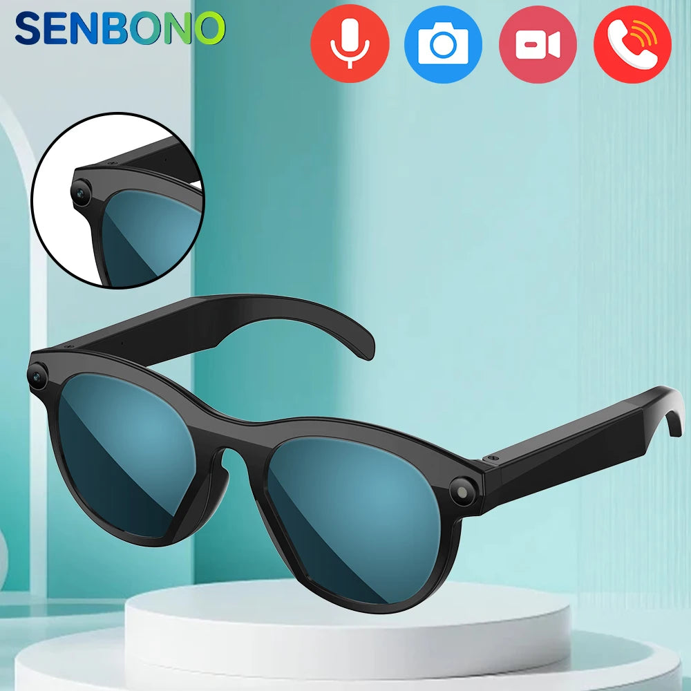 Senbono AI Occhiali Intelligenti Con Fotocamera Per Foto Video Chiamate Musica Sport Bluetooth Traduttore Per Uomo Donna