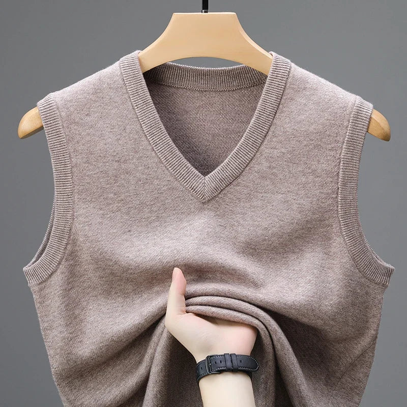 Gilet da Uomo Senza Maniche in Lana Cashmere Lavorato a Maglia Tinta Unita Autunno Primavera Alta Qualità