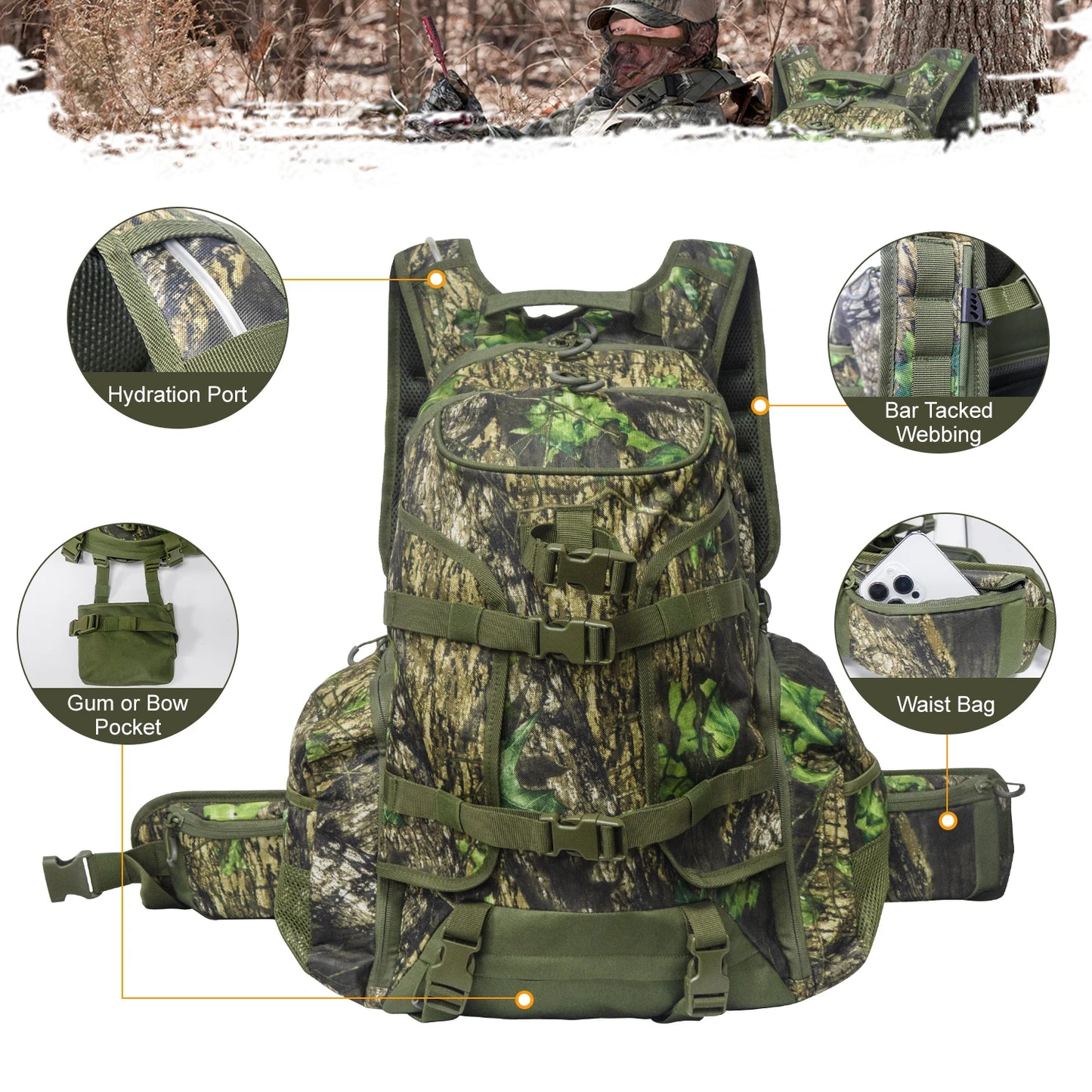 WestTune Zaino Tattico Da Uomo Impermeabile 35 Litri Per Caccia Campeggio All Aperto Zaino Per Fucile Arco Pistola