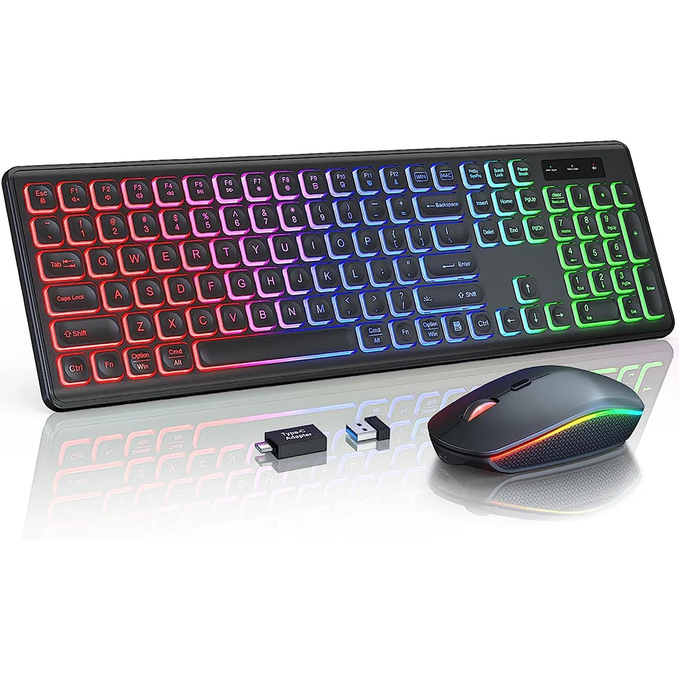 Combinazione Tastiera E Mouse Wireless Retroilluminati Ricaricabili Modalità Sleep 2,4 GHz Tasti Illuminati Ergonomico
