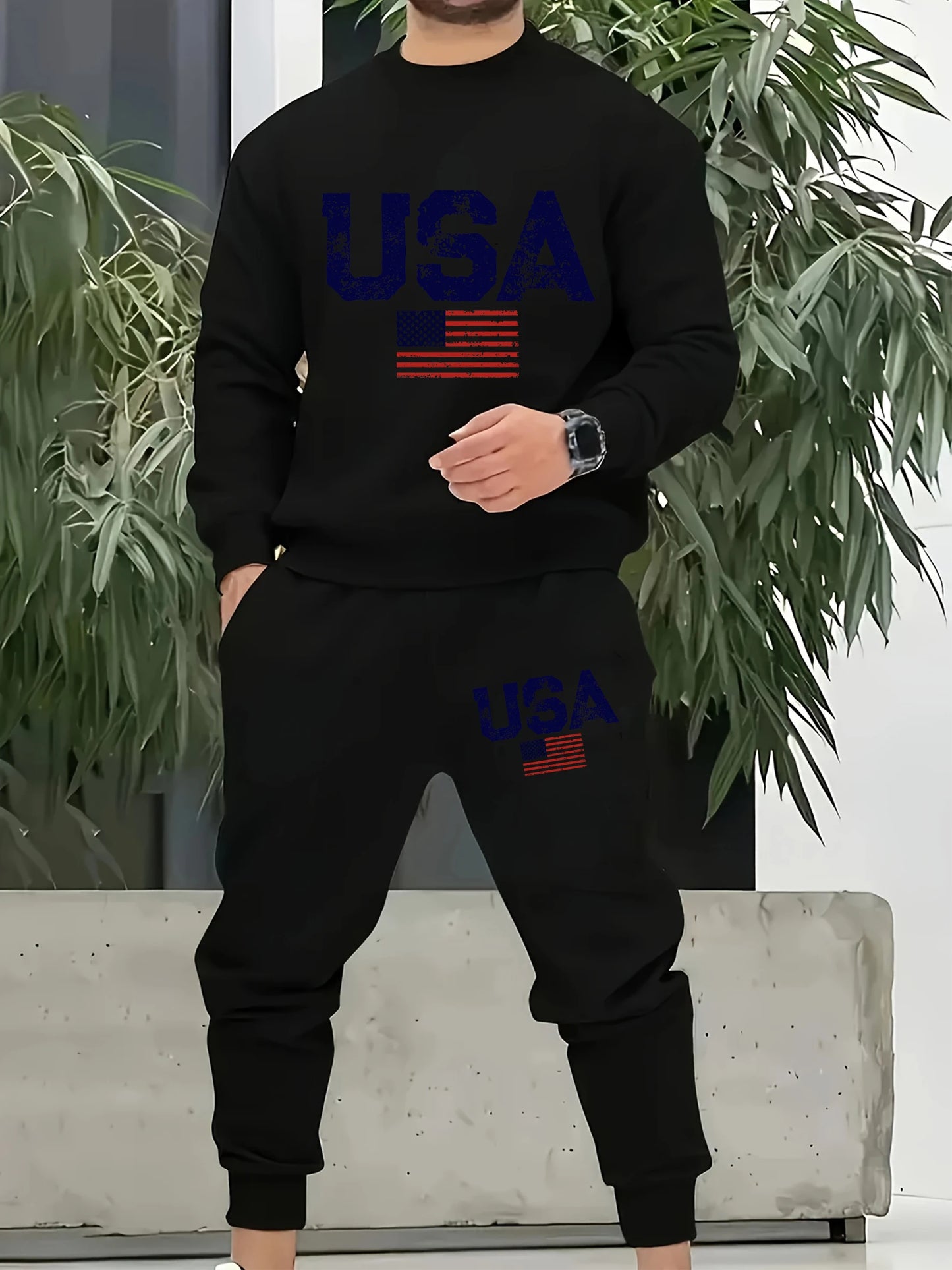 Tuta Retro Da Uomo Con Bandiera Americana Abiti Casuali In Pile Con Tasche Pantaloni Comodi Caldi E Alla Moda