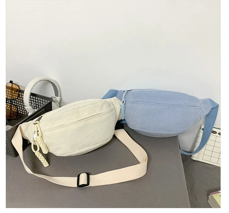 Marsupio Da Donna In Velluto A Coste Grande Capacità Borsa Da Petto Stile Street Tracolla E Cintura Casuale