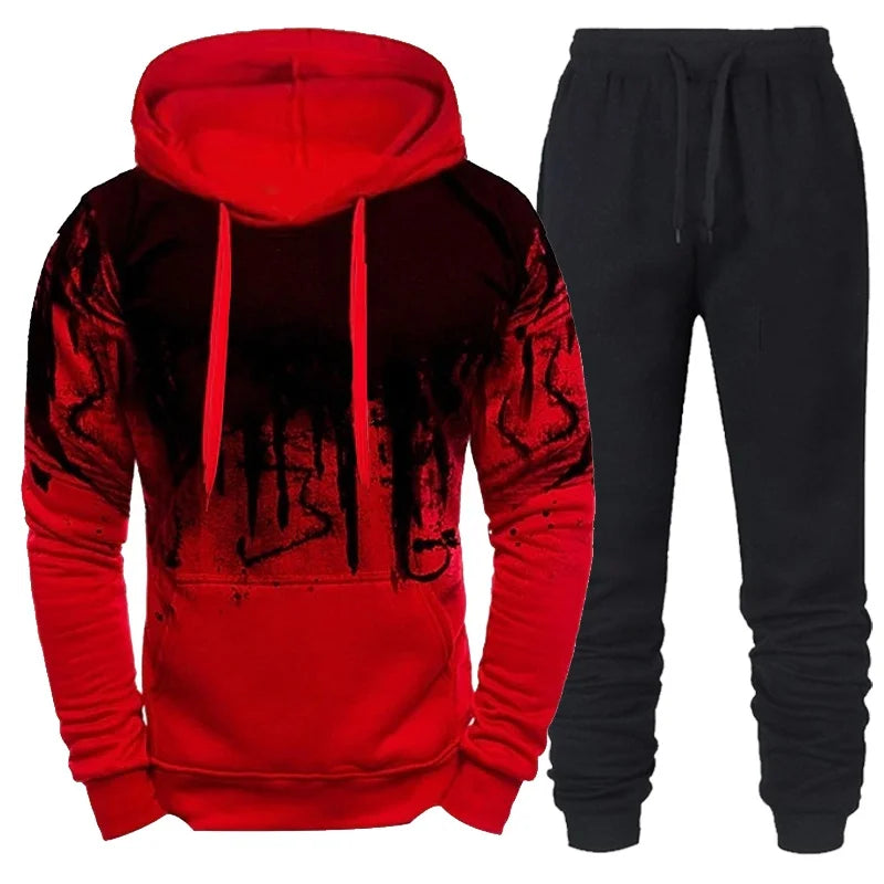 Tuta Da Uomo Mimetica Con Cappuccio 2 Pezzi Autunno Inverno Inchiostro 3D Abbigliamento Sportivo
