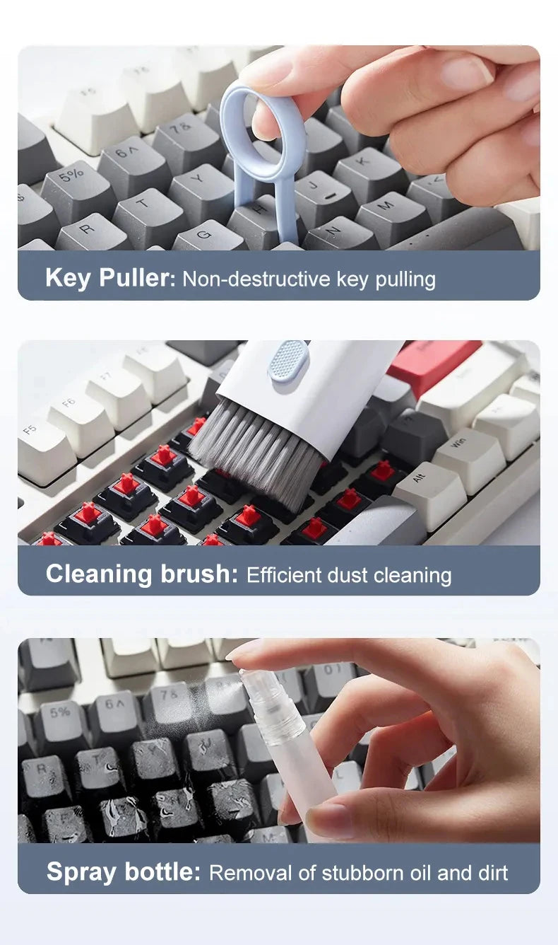 Kit 7 In 1 Spazzola Per Pulizia Tastiera Computer Auricolari Detergente Estrattore Copritasti