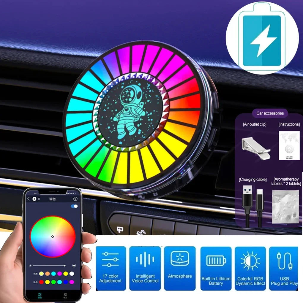 Luci ritmiche musicali per auto, luce d'atmosfera a LED, deodorante per ambienti, controllo del suono, app