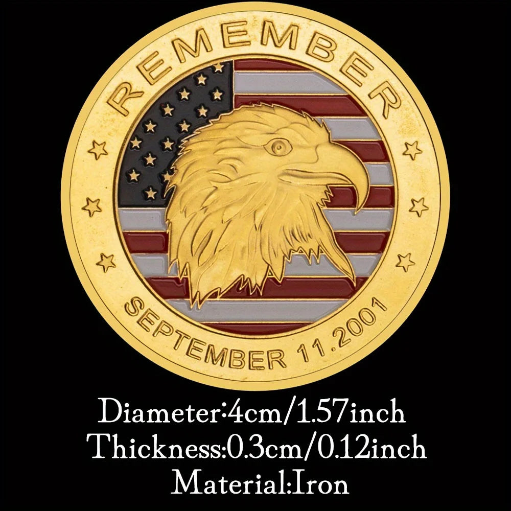 Moneta Ricordo 9.11 2001 Placcata Oro Modello Aquila Commemorativa Da Collezione Souvenir