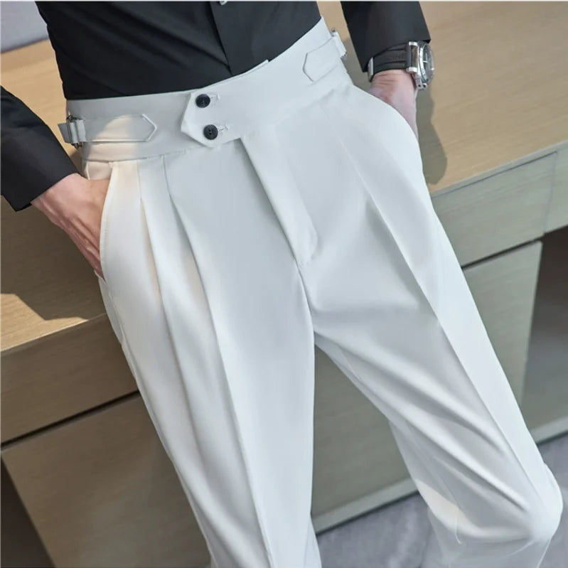 Pantaloni Formali Da Uomo Vita Alta Solidi Autunnali Cammello Slim Fit Abito Casual 2025 Hommes