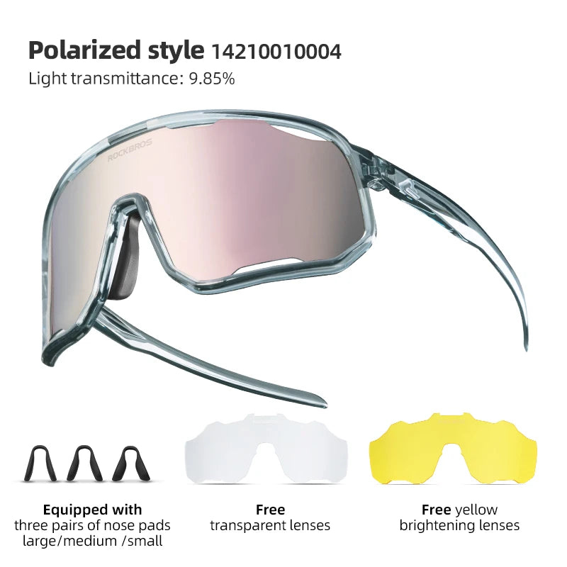 Rockbros Occhiali Da Ciclismo Unisex Polarizzati Fotocromatici Da Sole Con Montatura Grande UV400 E Due Lenti