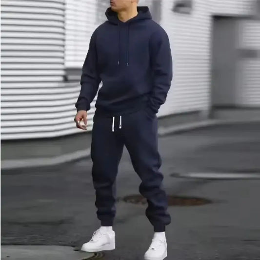 Tuta Da Uomo Con Felpa Con Cappuccio E Pantaloni Tinta Unita Set Due Pezzi Autunno Inverno Taglia S3XL