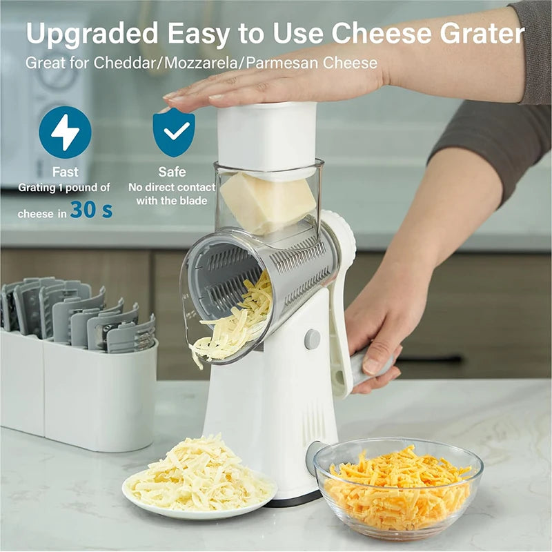 LMETJMA 5 In 1 Grattugia Rotante Per Formaggio Verdura Mandolino Julienne Affettatrice Waffle Cutter Noci Chopper JT247