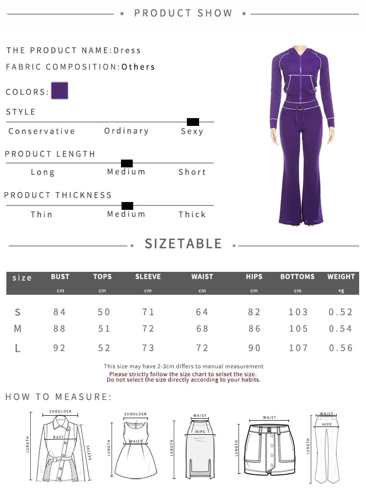 Weird Puss Tuta Donna Due Pezzi con Cappuccio Zip Tasca Giacca Pantaloni Svasati con Coulisse Casual Sportiva Slim Outfit