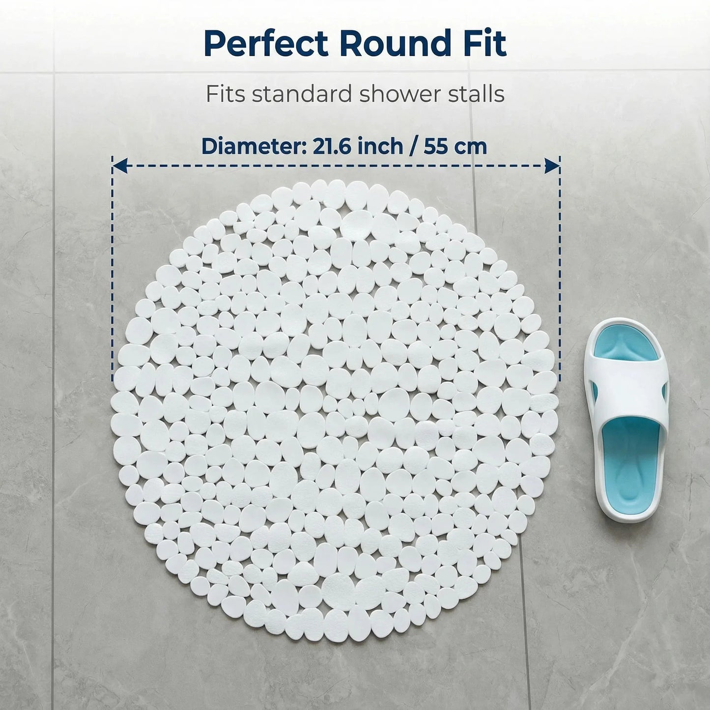 Tappetino Per Doccia Rotondo A Forma Di Ciottolo 55x55 Cm Antiscivolo Con Fori Di Drenaggio Per Bagno 1 Pezzo