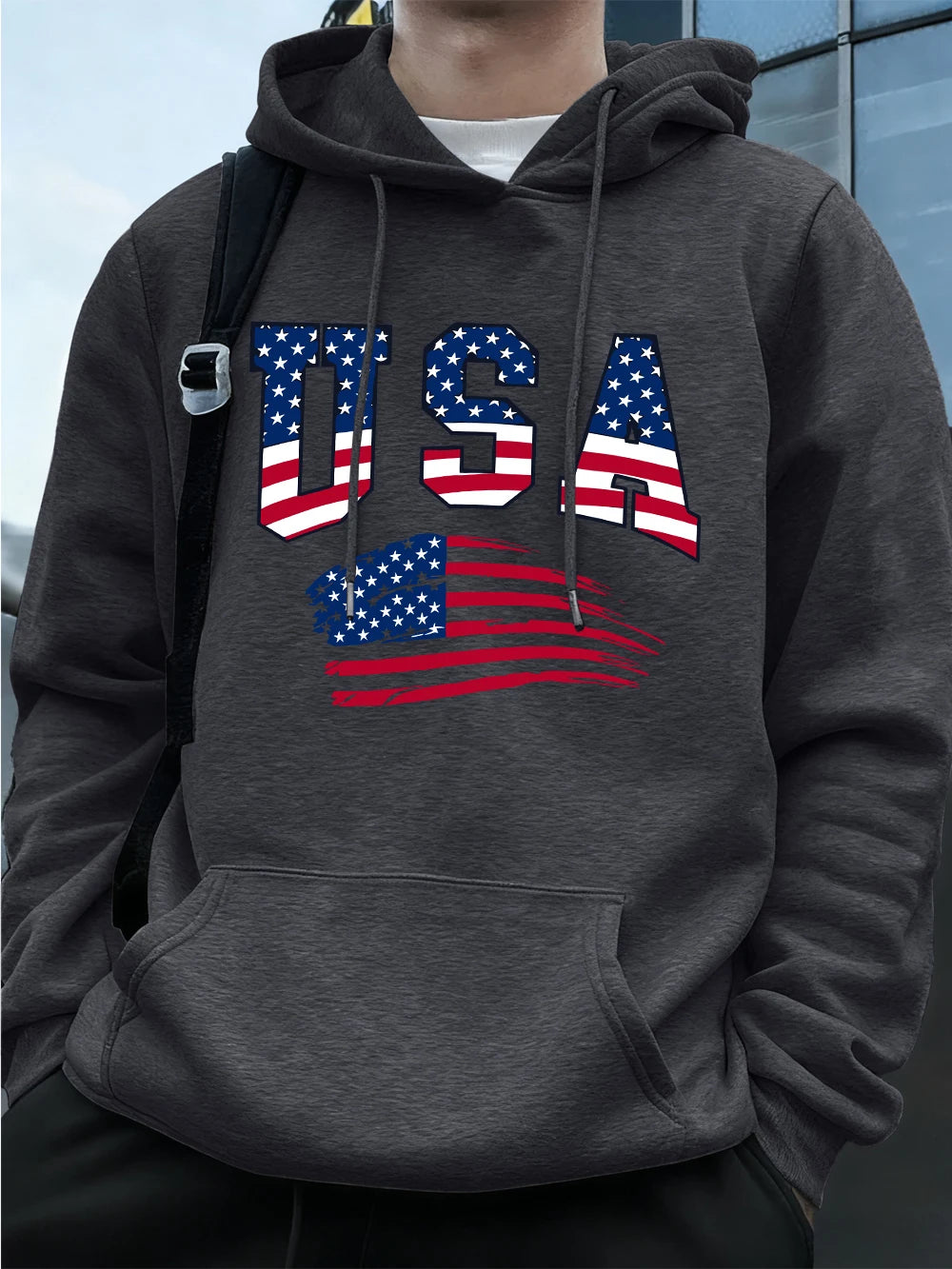 Felpa Con Cappuccio Da Uomo Con Stampa Bandiera USA In Pile Invernale Caldo Oversize Hip Hop Abbigliamento Sportivo