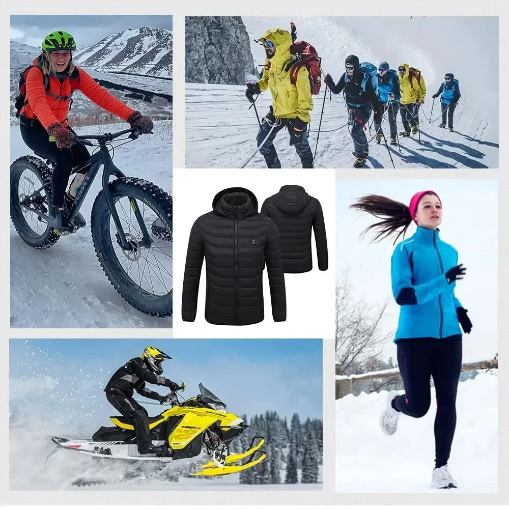 Giacca Riscaldata Unisex USB Termica Invernale Campeggio Sci Cotone Lavato Calda Leggera