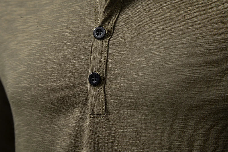 T Shirt Henley In Cotone Da Uomo Maniche Lunghe Con Colletto A Bottoni Casual Streetwear Traspirante