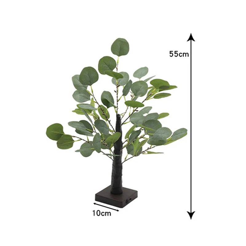 Lampada Da Tavolo A LED Per Albero Eucalipto Artificiale 55 Cm Con USB Per Camera Da Letto Decorazione Scrivania
