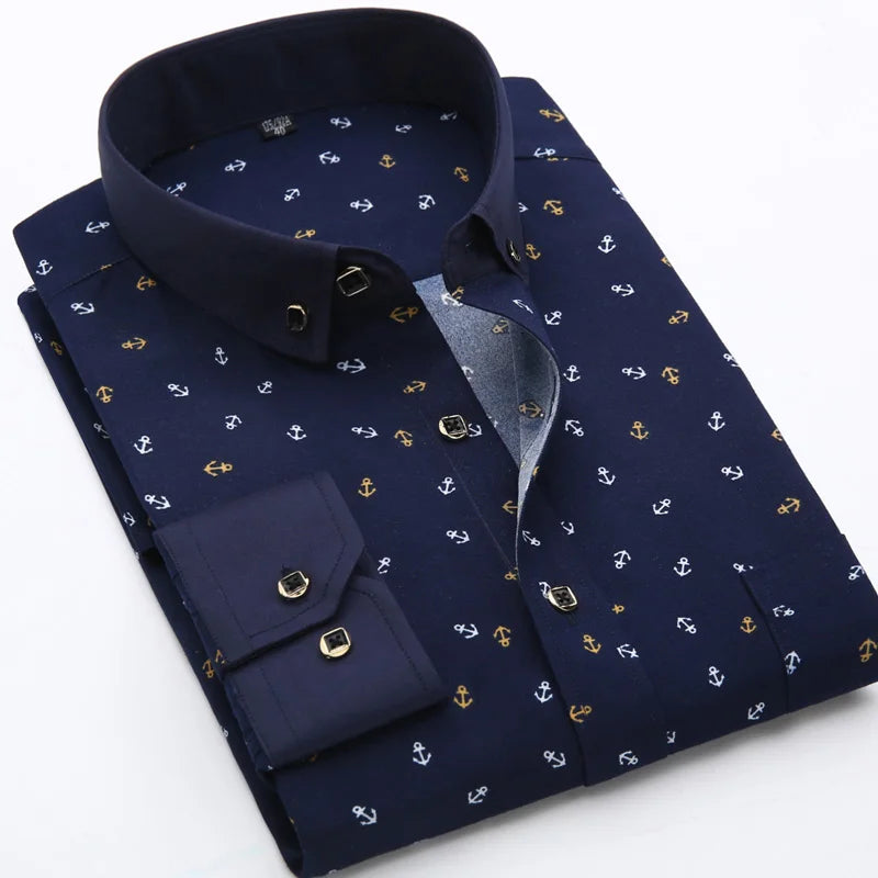Camicia Da Uomo Maniche Lunghe Stampa Color Block Elasticizzata Con Bottoni Per Vacanze Estive In Spiaggia