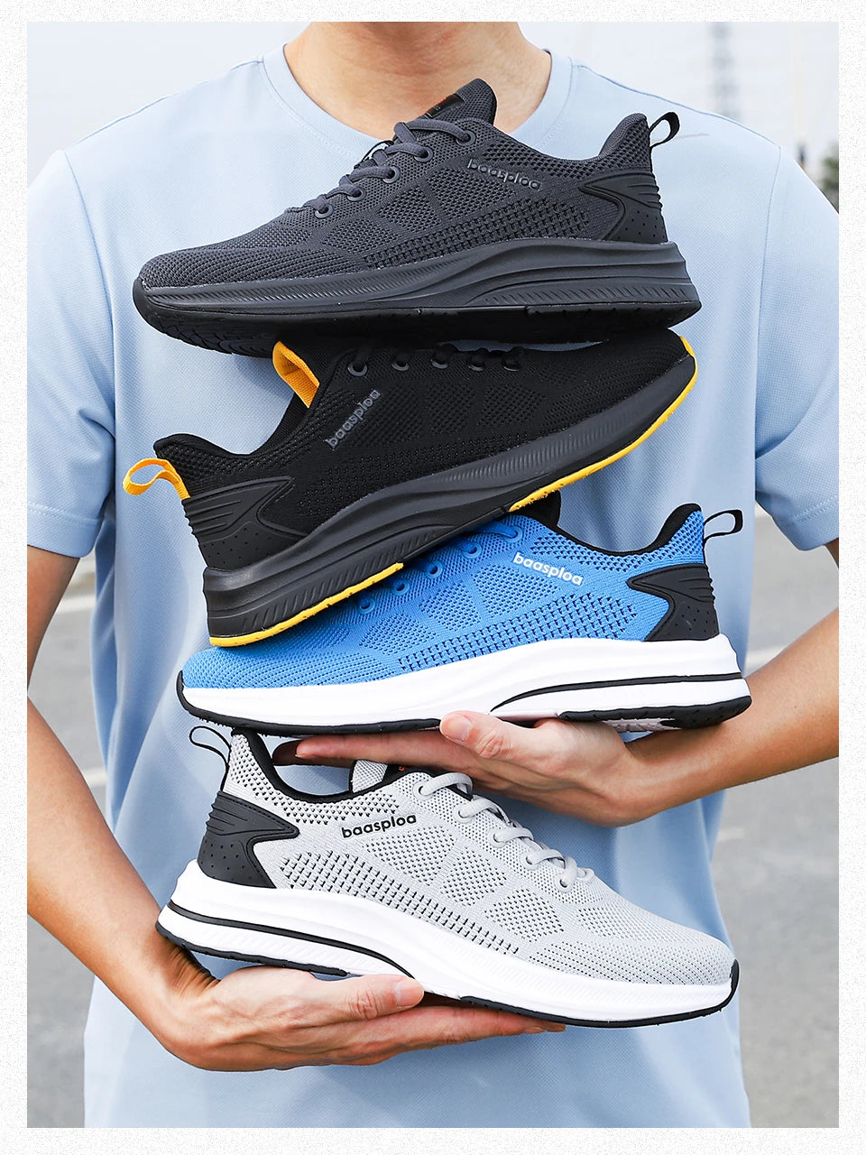 Baasploa Scarpe Da Corsa Uomo Leggere In Mesh Traspiranti Con Lacci Per Attività All Aperto