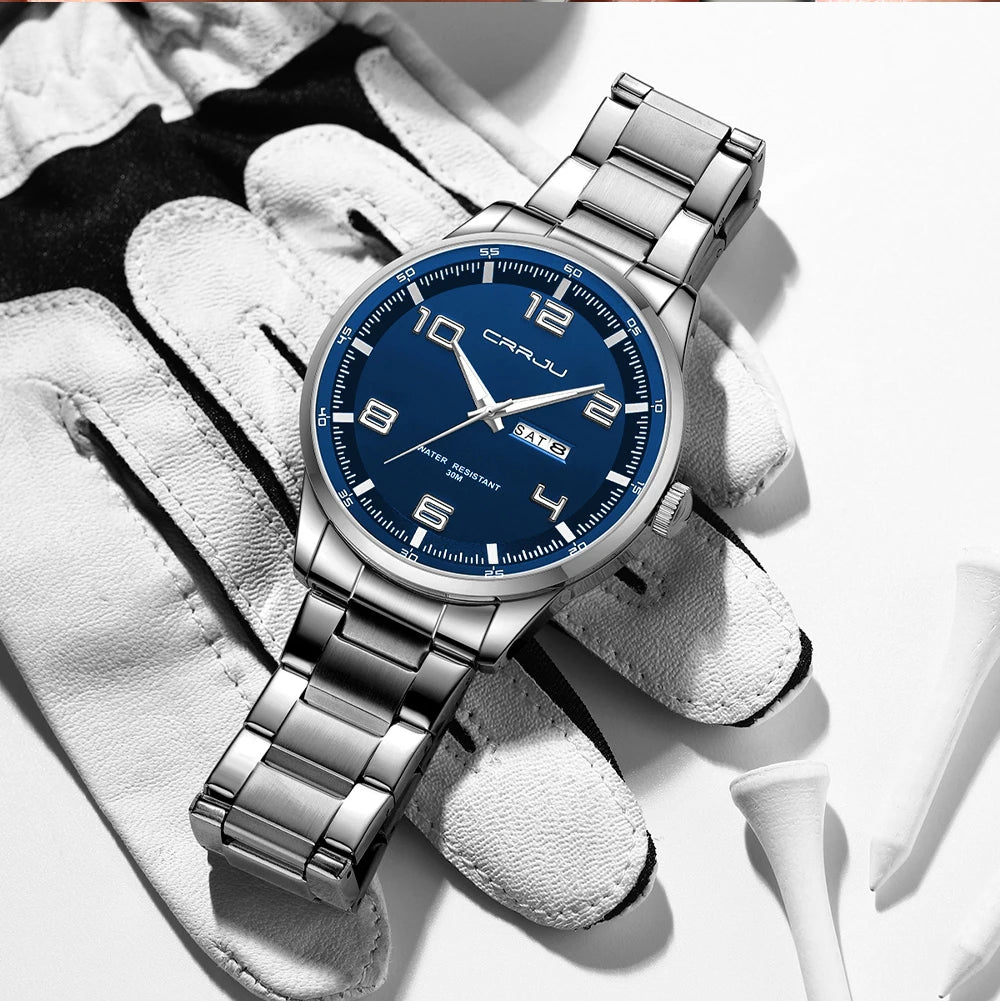 CRRJU Orologi Da Uomo Nuovi Casual Business Cinturino In Acciaio Inox Quarzo Con Data Lancette Luminose