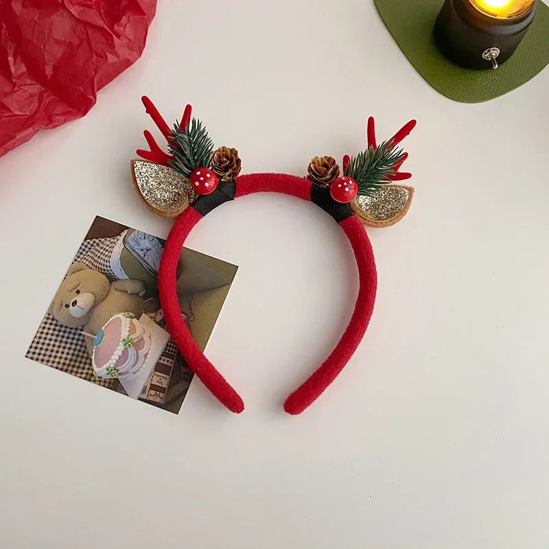 Fascia Natalizia Corna Di Renna Con Fiore Copricapo Per Capelli Per Bambini Adulti Natale Halloween Cosplay