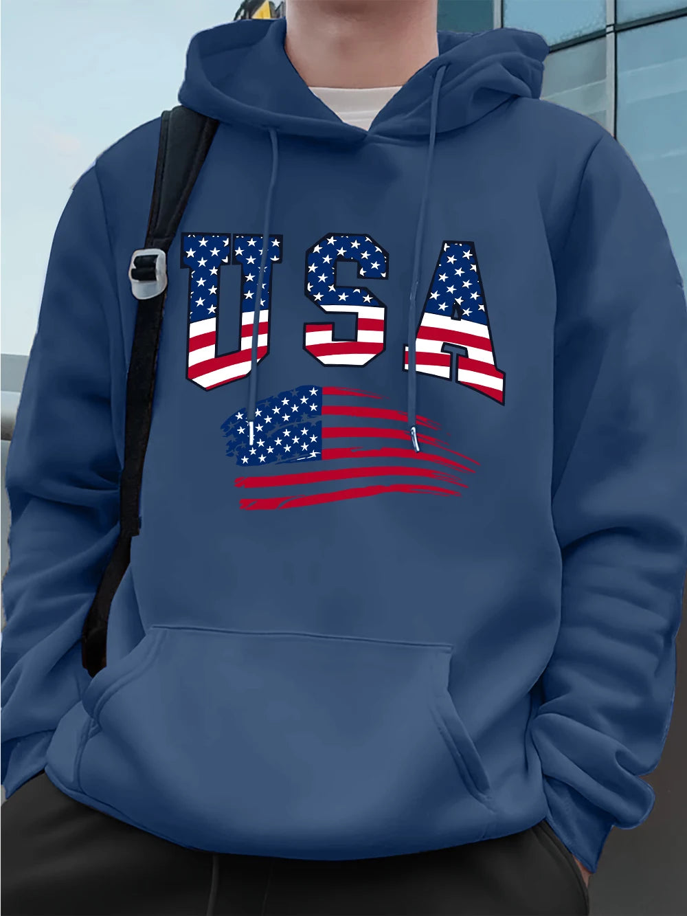 Felpa Con Cappuccio Da Uomo Con Stampa Bandiera USA In Pile Invernale Caldo Oversize Hip Hop Abbigliamento Sportivo