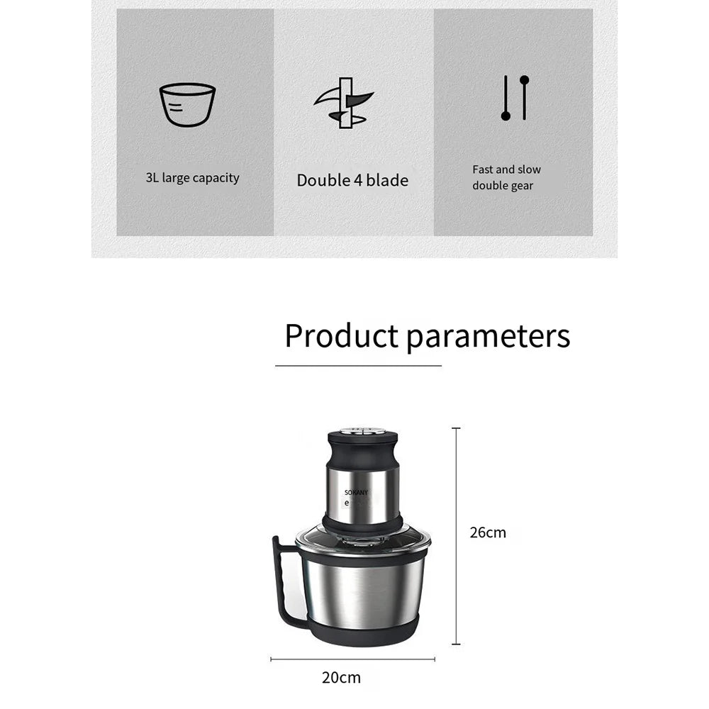 Tritacarne Elettrico 800W 3L In Acciaio Inox Frullatore Mixer Cucina Processore Alimentare Tutto in Uno 220V