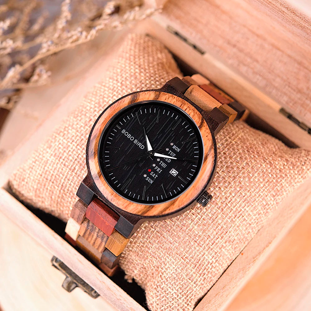 Orologio In Legno Unisex Quarzo Settimana Data Coppia Cinturino Colorato Logo Personalizzato Regalo Dropship