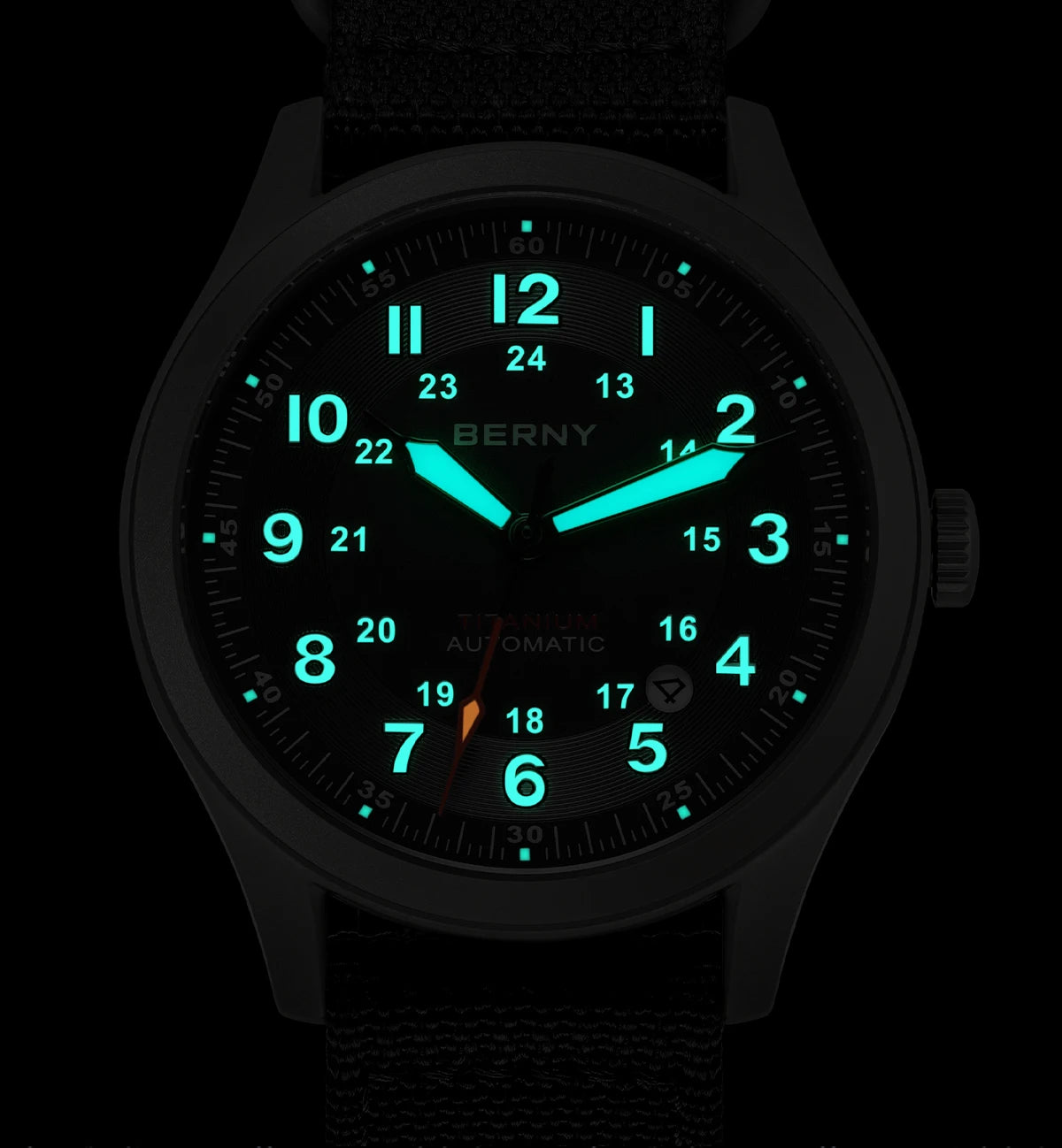 BERNY Orologio Da Campo Da Uomo Automatico In Titanio Con Vetro Zaffiro Luminoso Calendario 10ATM Impermeabile Da Pilota