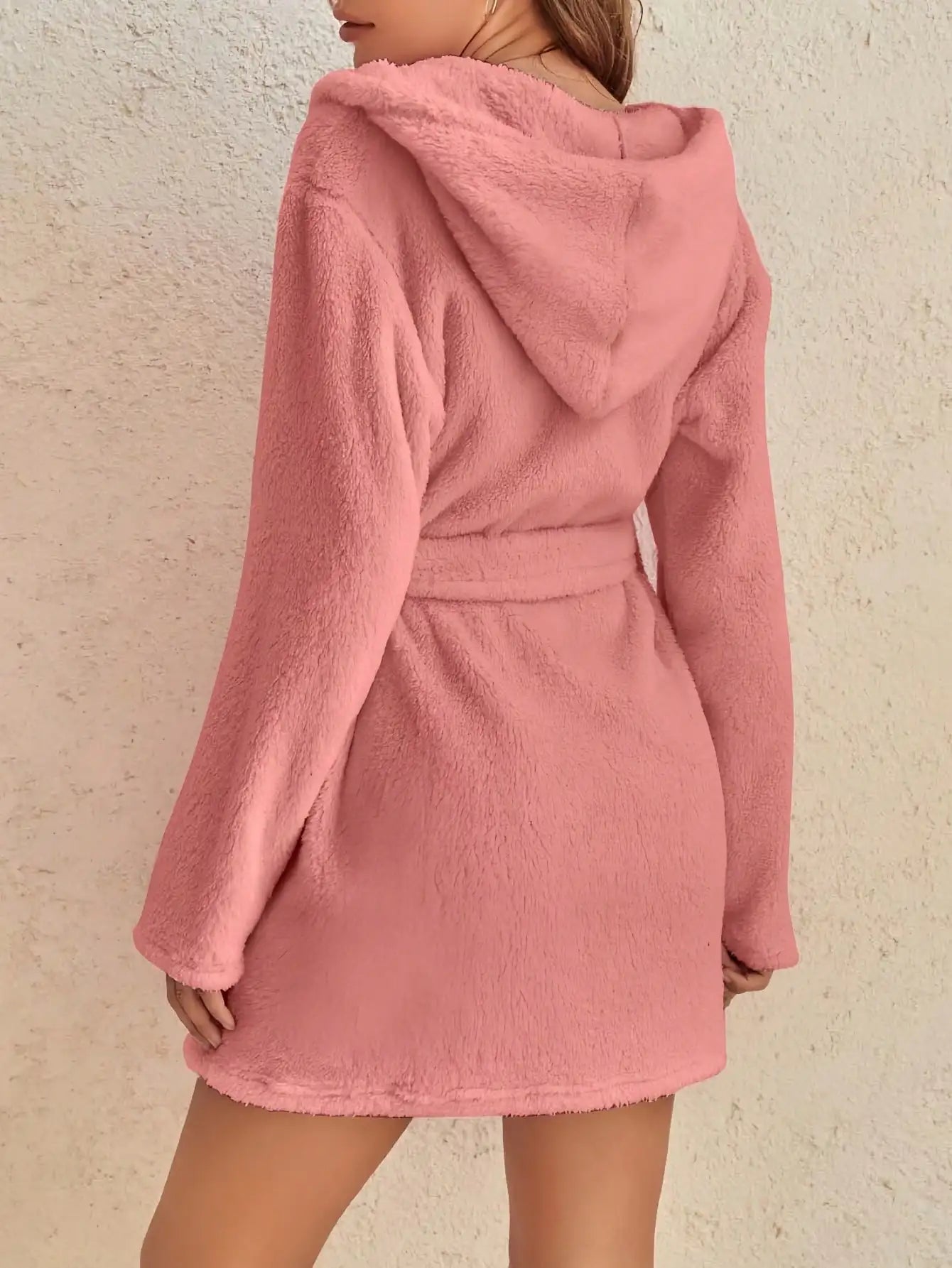 Vestaglia Da Donna Con Cappuccio Tinta Unita Con Cintura Calda E Morbida Per Casa Autunno Inverno