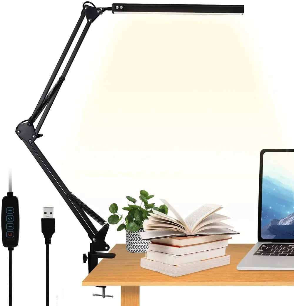 Lampada Da Scrivania Pieghevole A LED In Metallo Con Clip E Braccio Lungo Dimmerabile Tre Colori Regolabili Per Computer