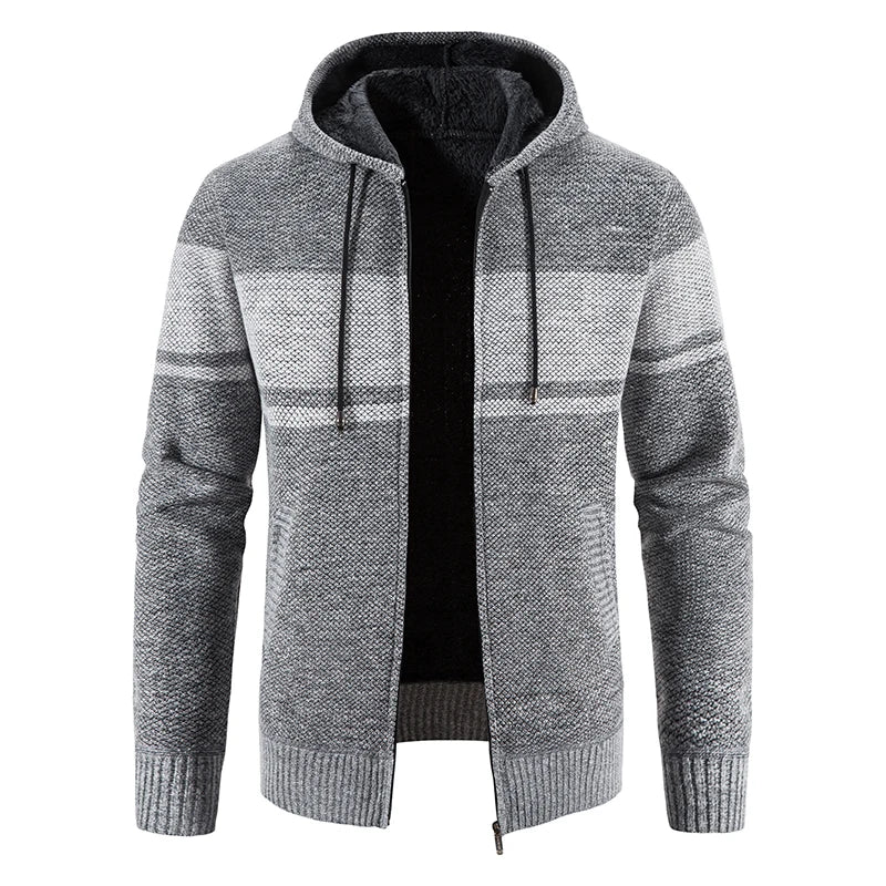 Maglione Invernale Da Uomo In Pile Con Cappuccio Cardigan Caldo Con Cerniera Lavorato A Maglia