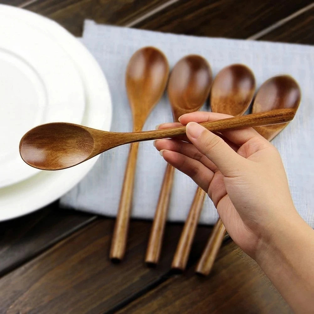 Set 5 Pezzi Cucchiai In Legno Con Mestolo Cucchiai Da Zuppa E Forchetta Ecologici Naturali Per Cucinare