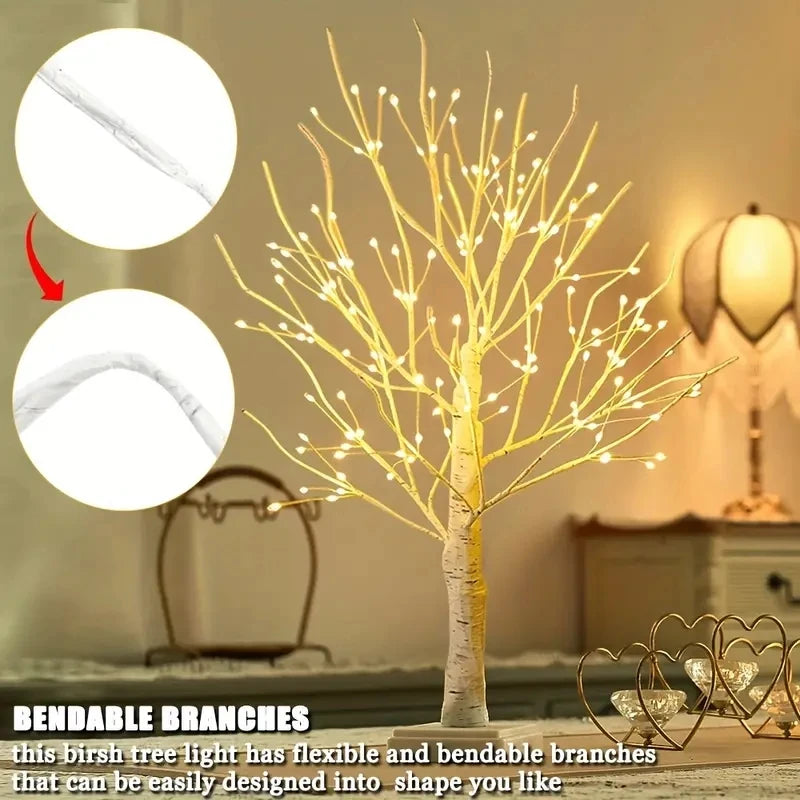 144 LED Luce per albero di betulla Bianco caldo Alimentazione a batteria USB Albero decorativo per le vacanze Natale Halloween Regalo di Pasqua