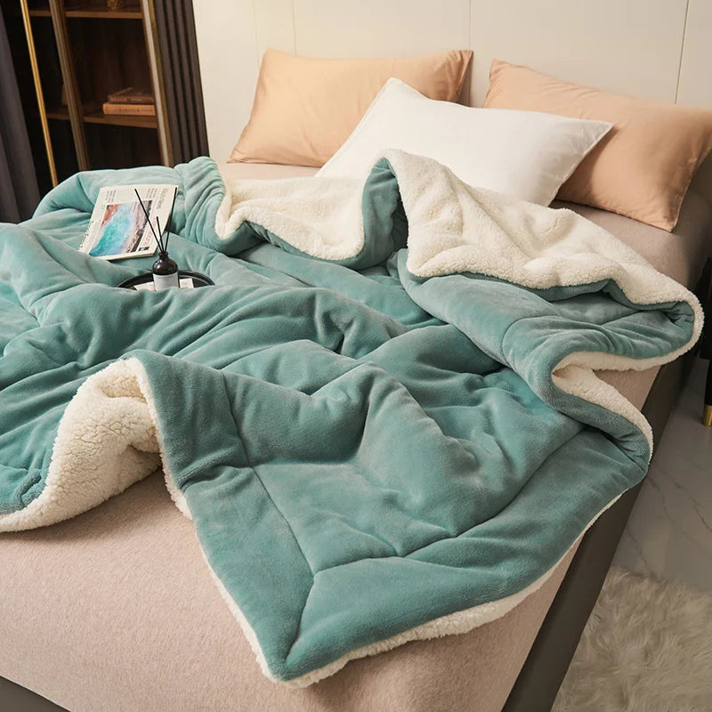 Coperta Super Morbida In Lana Di Agnello Imitazione Pile Autunno Inverno Doppia Regina Per Divano Latte Alta Qualità