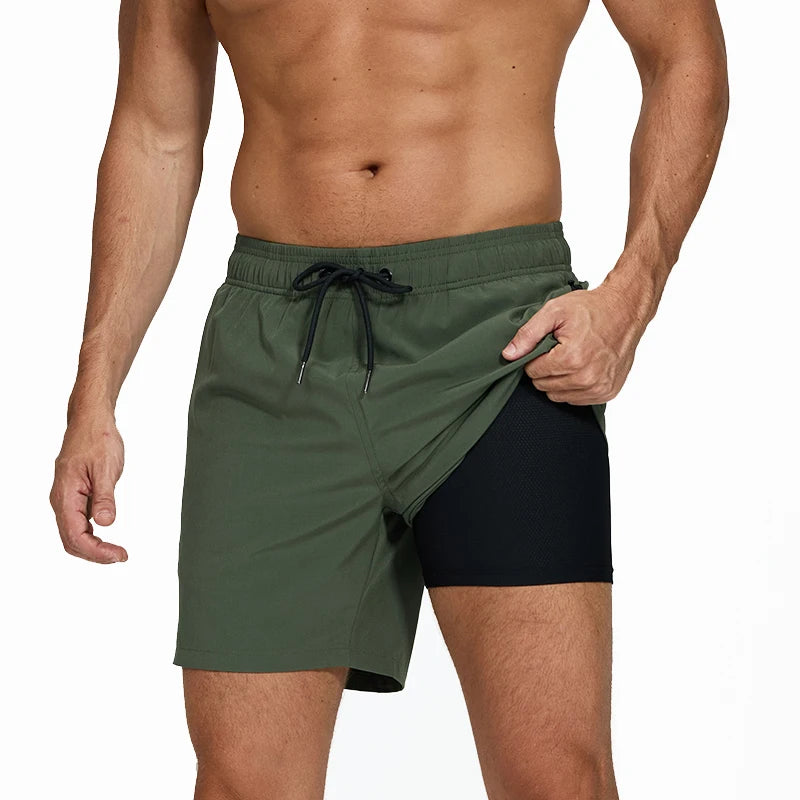 DATIFER Estate 2026 Pantaloncini Da Uomo In Poliestere Con Fodera Spandex 2 In 1 Elastico Vita Tasca Cerniera Palestra