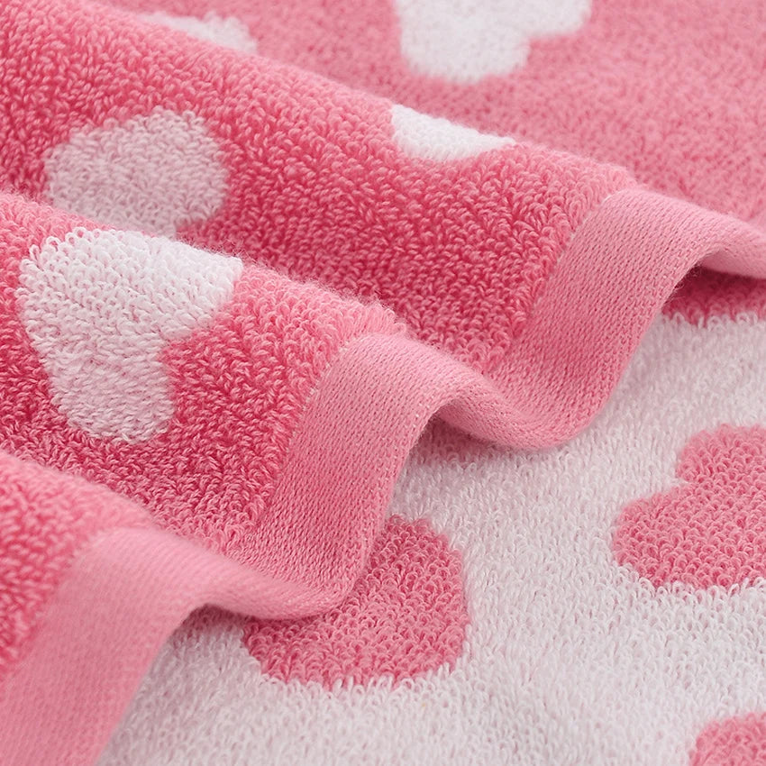 Asciugamano Viso In Cotone Morbido Stile Retrò Cuore Stelle Pois Super Assorbente 34x74 Cm Adulti E Bambini