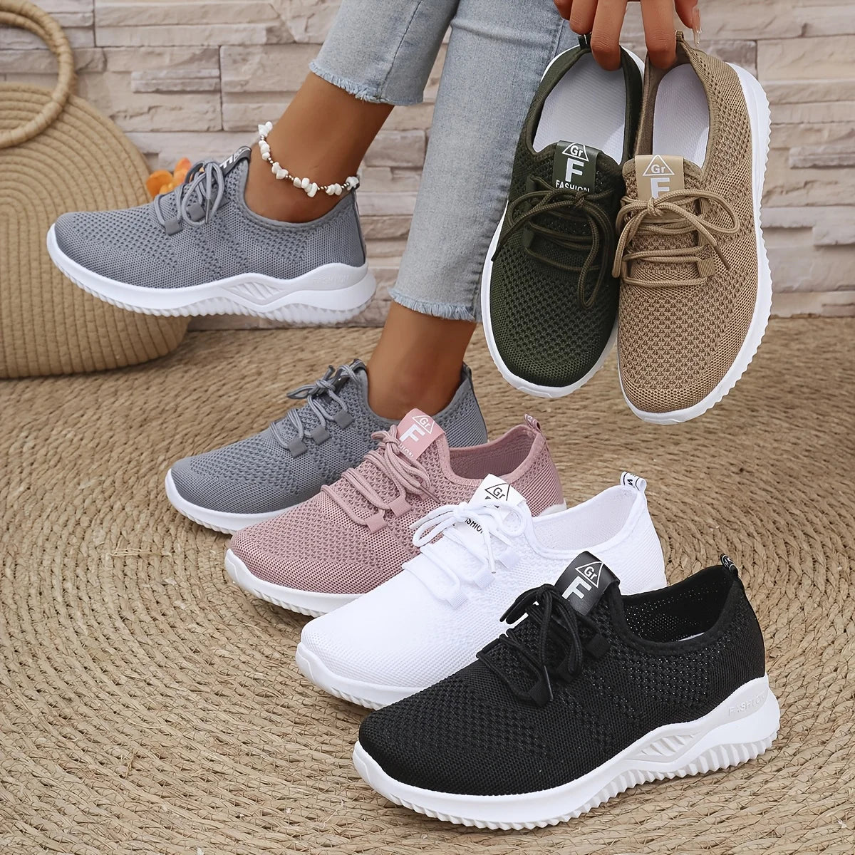 Scarpe Sportive Donna in Maglia Tinta Unica con Suola Morbida Ideali per Correre Tennis Allenamenti Viaggi
